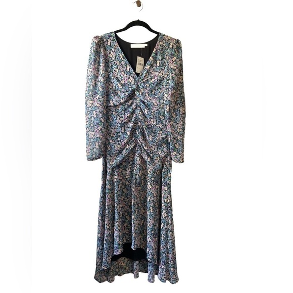 ASTR the Label 🆕 Dress Midi Ruched Front Asymmetric Floral Print Size Medium - Picture 8 of 8